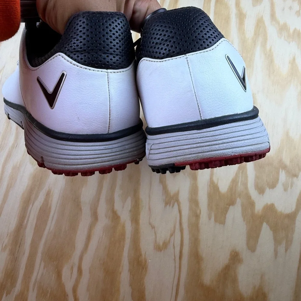 Callaway Mens 9.5 White Black Spiked Golf Shoes Low Top Lace Up